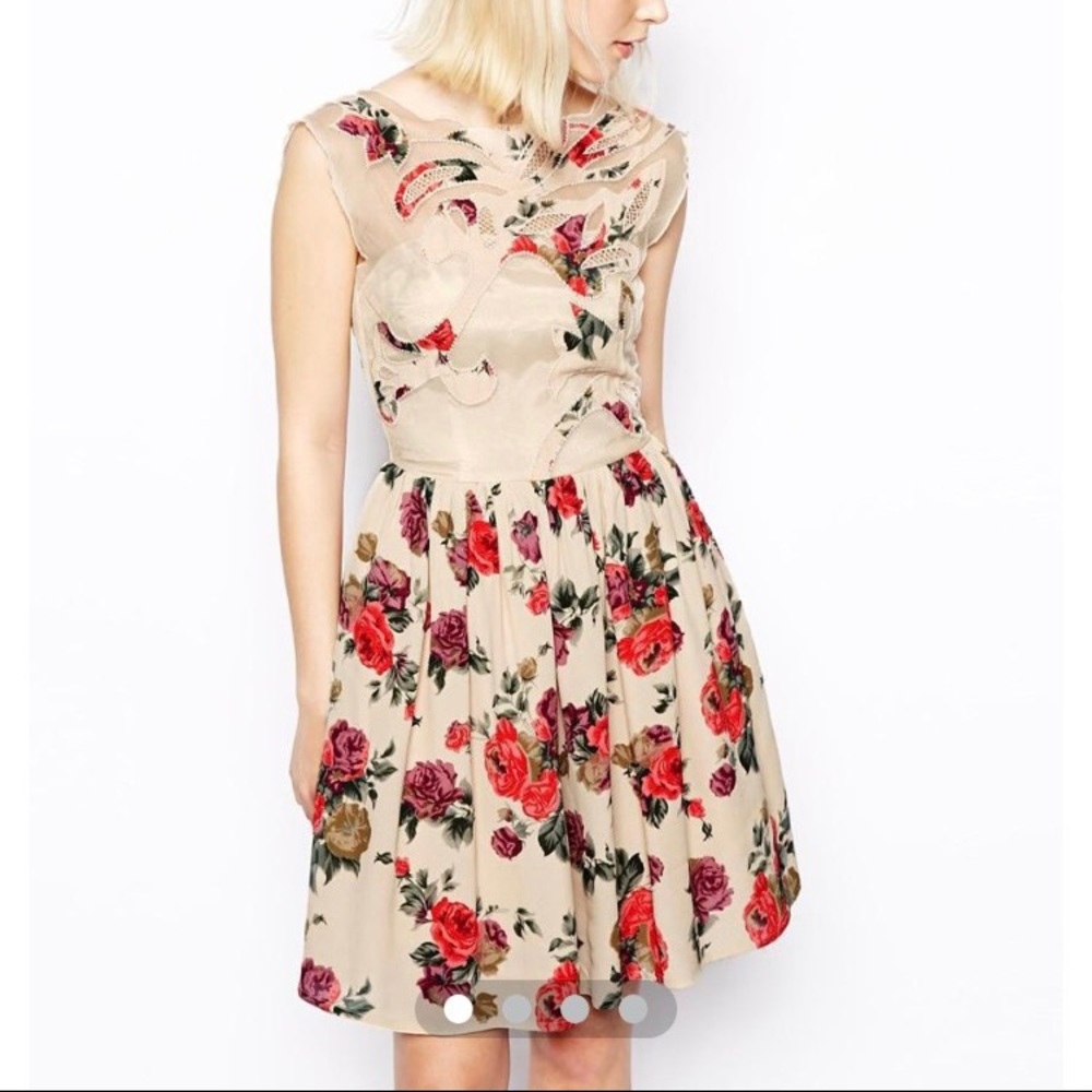 ASOS Applique Party Dress in Cream/Floral Size US8 NWT